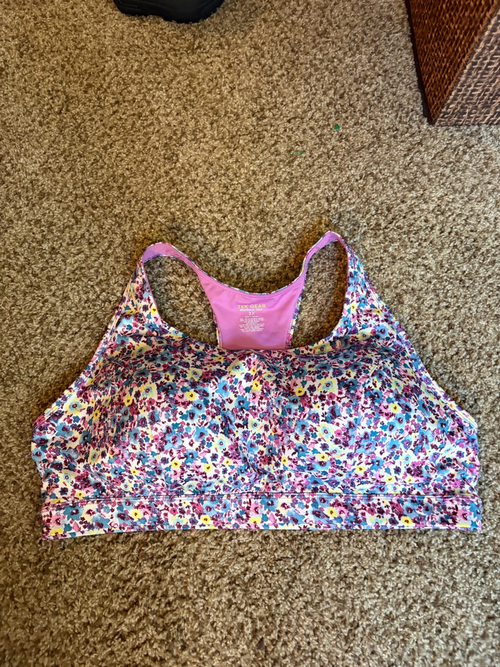 tek gear Floral Racerback Sports Bra - Pink, Teal, Yellow